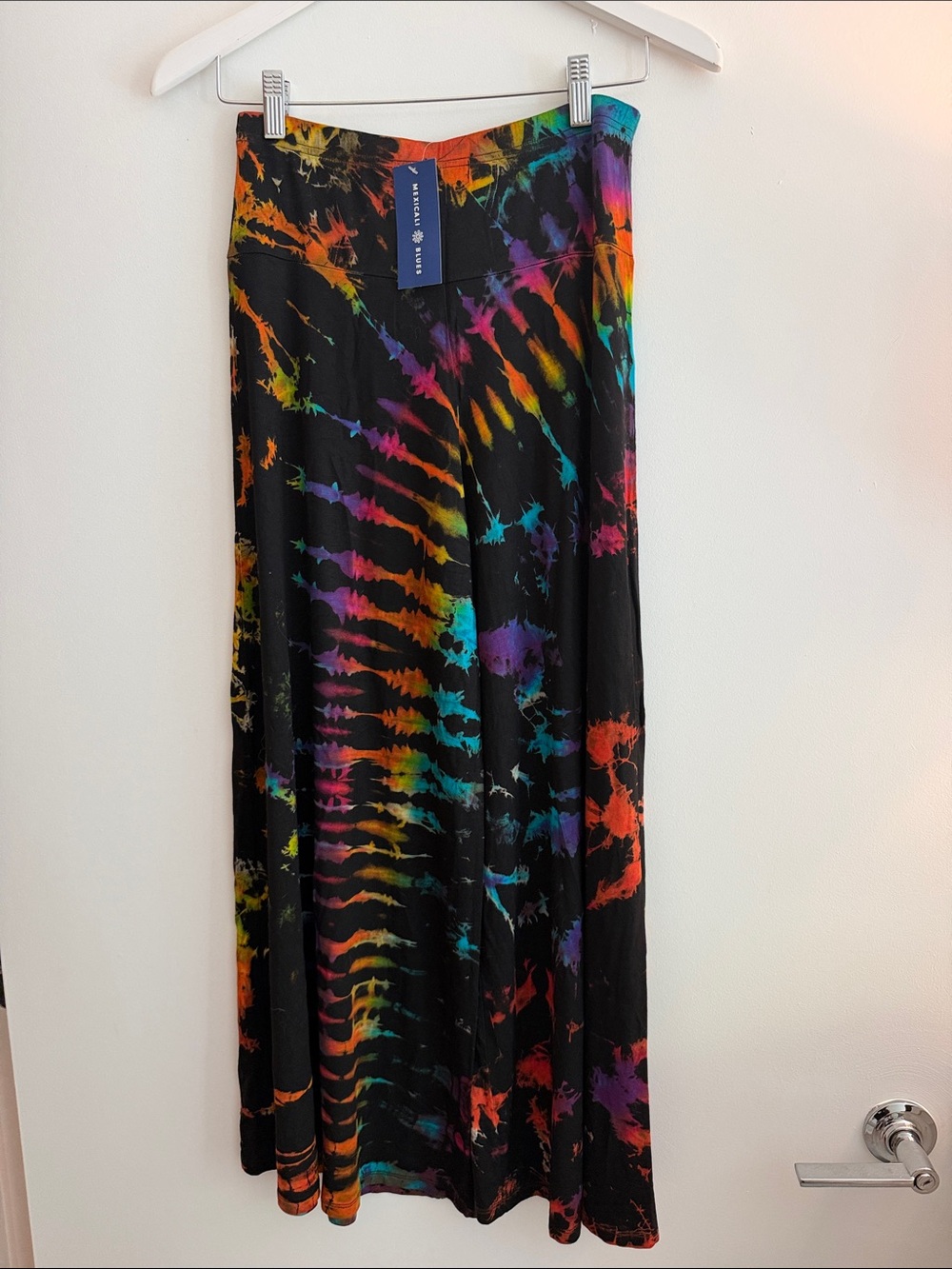 Women’s Black and Rainbow Tie-Dye Flowy Wide Leg Pants